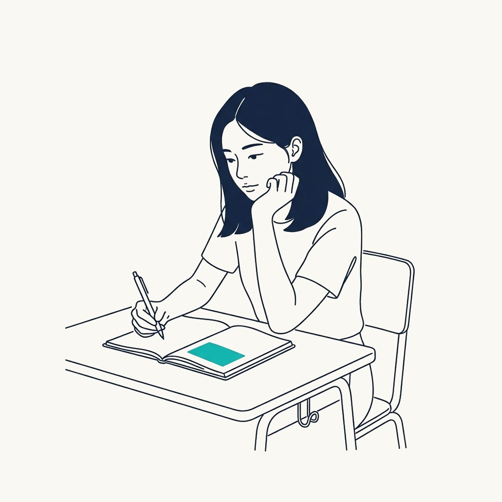 자기 프로젝트를 노트에 써 내려가는 학생 일러스트